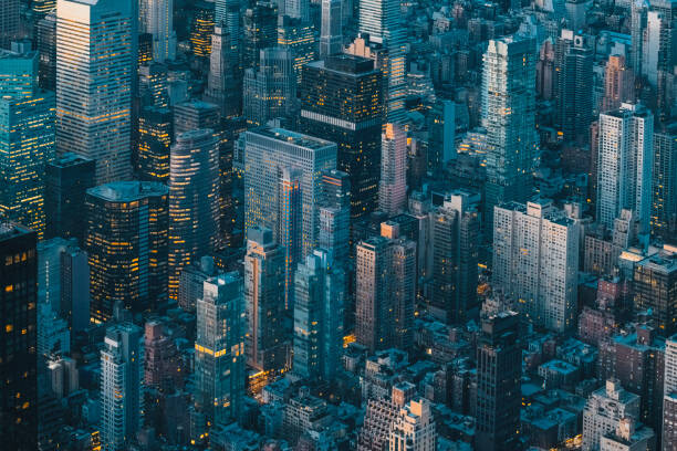 Εκτύπωση καμβά Aerial view of New York City skyline at night