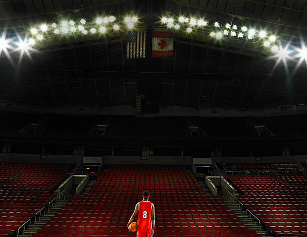 Εκτύπωση καμβά Basketball player standing on court holding