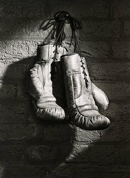 Картината върху платно BOXING GLOVES HANGING FROM NAIL (B&W)