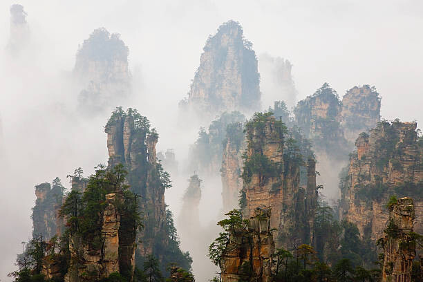 Картината върху платно China, Hunan, Zhangjijie, Mount Tianzi in fog