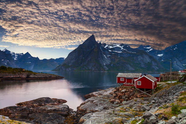 Картината върху платно Reine rorbu at sunset, Lofotens