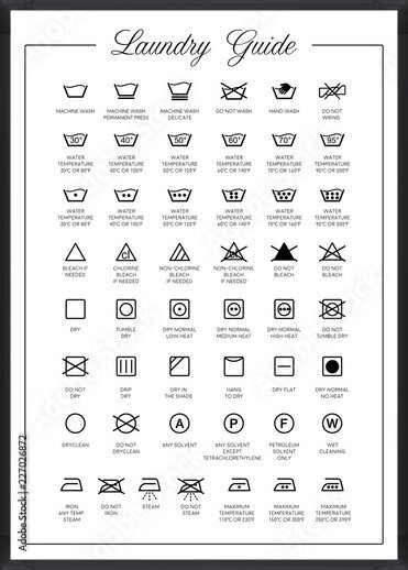 Photography Laundry Guide vector icons, symbols collection