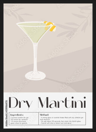 фотографія Dry Martini Cocktail in glass with ice and lemon twist